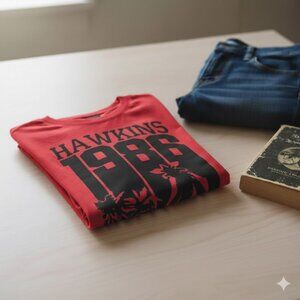 Vintage 1986 Hawkins Red Tee - 80s Horror Aesthetic Athletics T-Shirt